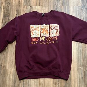 Gildan Maroon Crewneck Sweater - Fall for Jesus Graphic